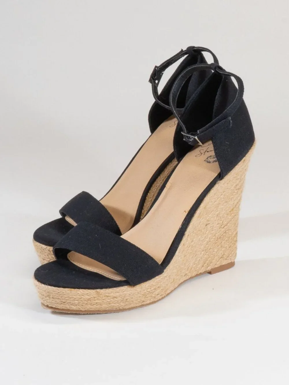 Colin Stuart Black Canvas Wedge Heel Espadrille Sandals, Size 8 (NWT)